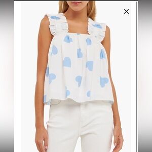 English Factory Heart Print Ruffle Strap Cotton Trapeze Tank size M